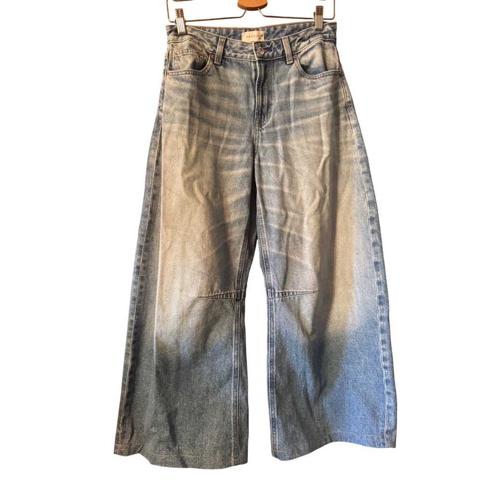 PacSun Wide Leg Jeans 29 Light Blue High Rise Seam Detail Baggy Skate Y2K